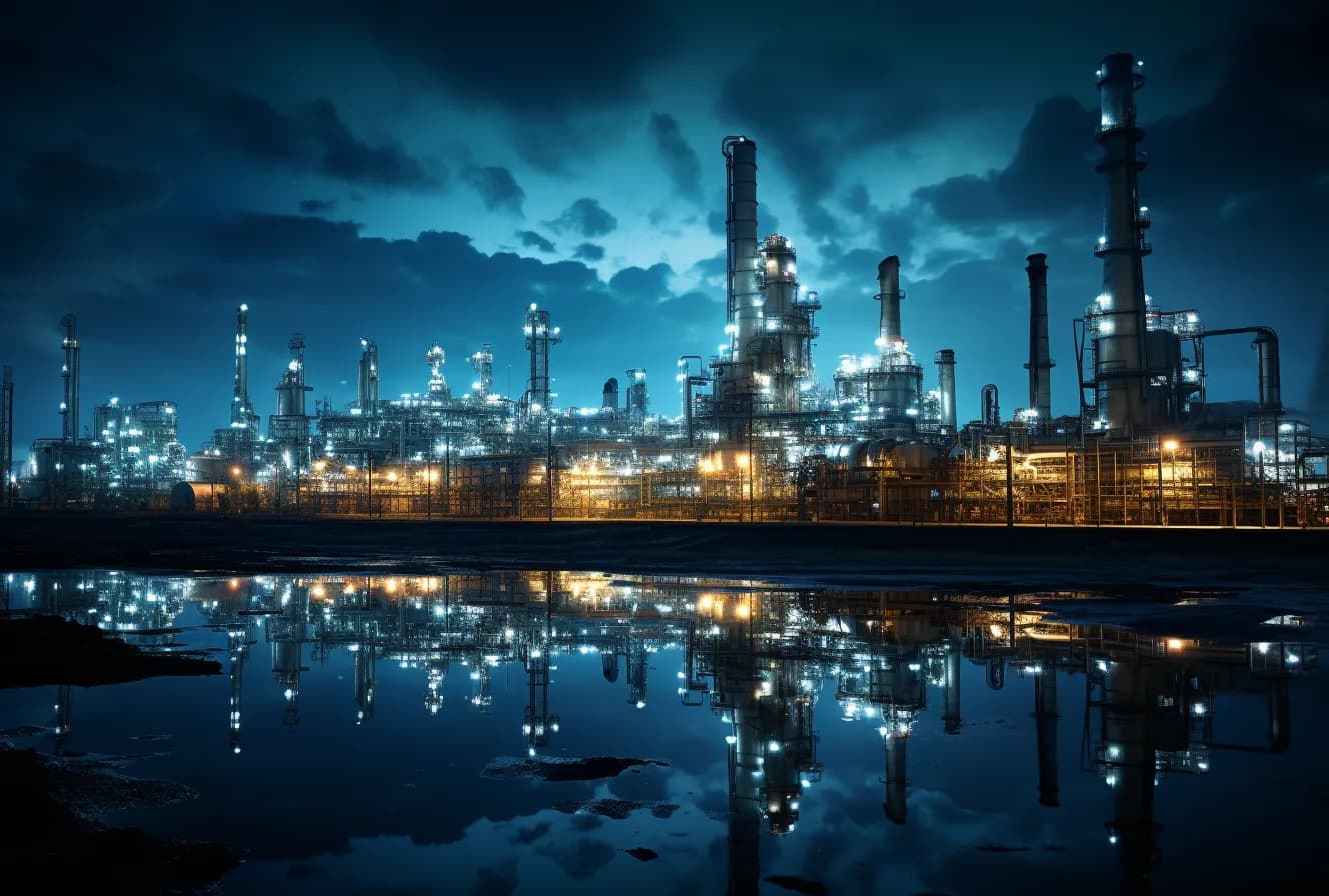 Oil and gas processing facility with extensive piping