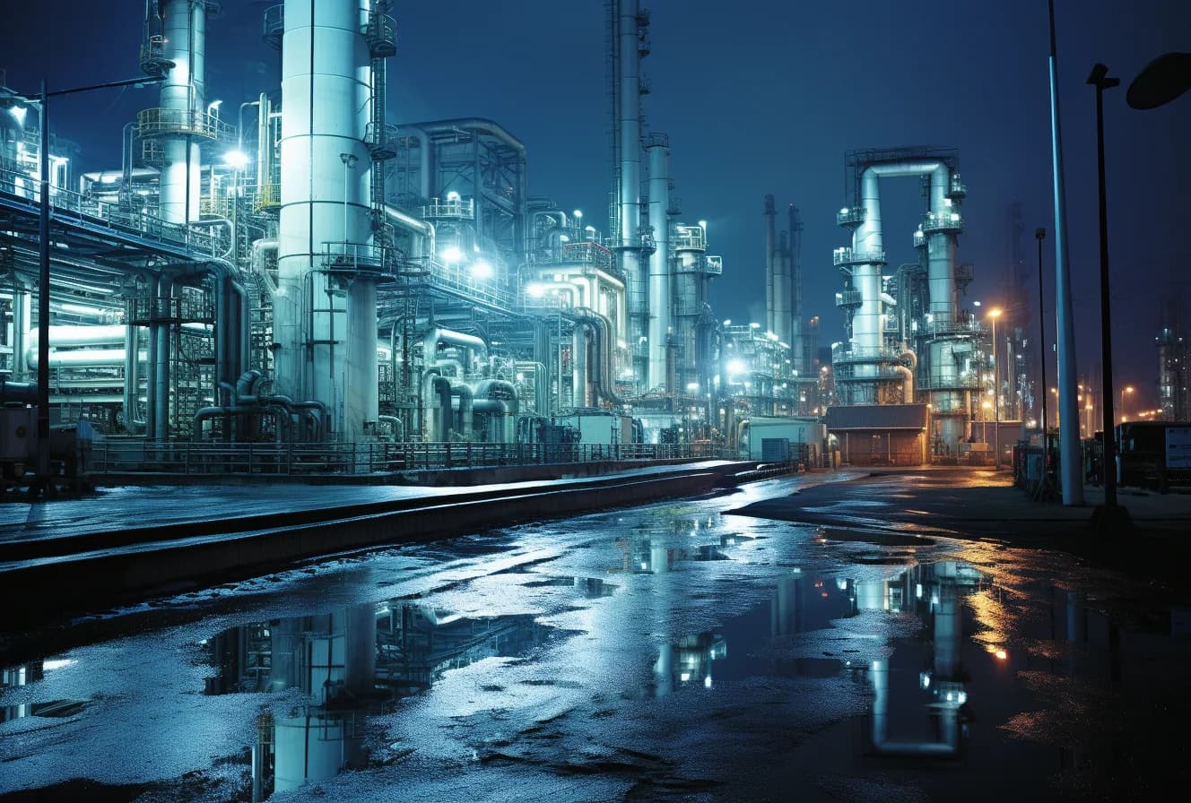 Large industrial refinery under a clear sky