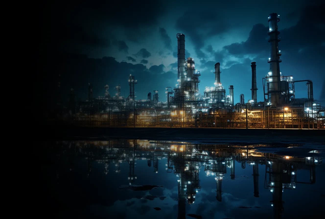 Industrial process facility illuminated at night