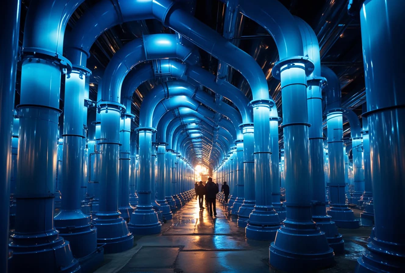 Pipework running through a modern industrial facility